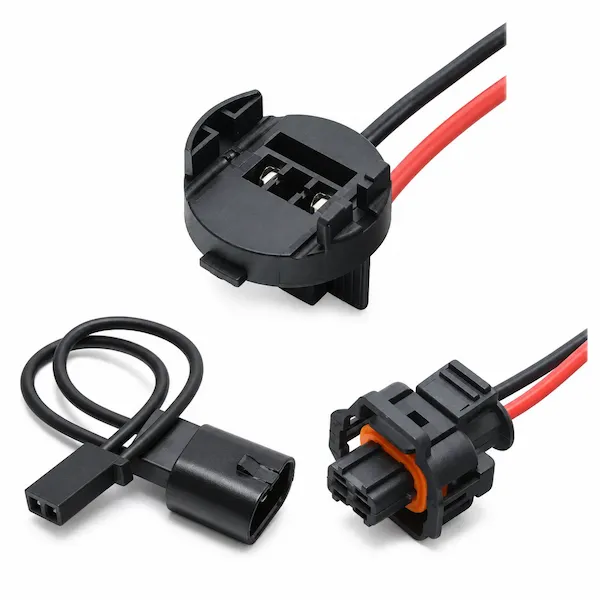 Three connector and socket assemblies with attached wires