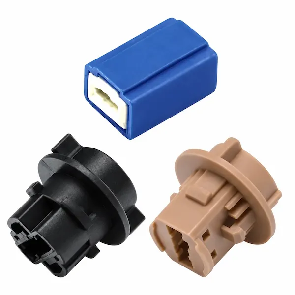 Blue, black and tan lamp holders and sockets
